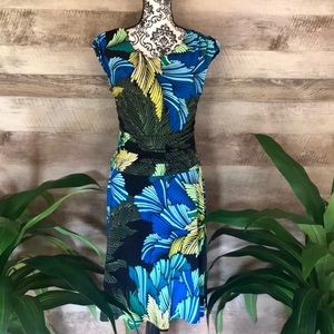 En Focus Tropical Fern Ruched Waist Swing Dress